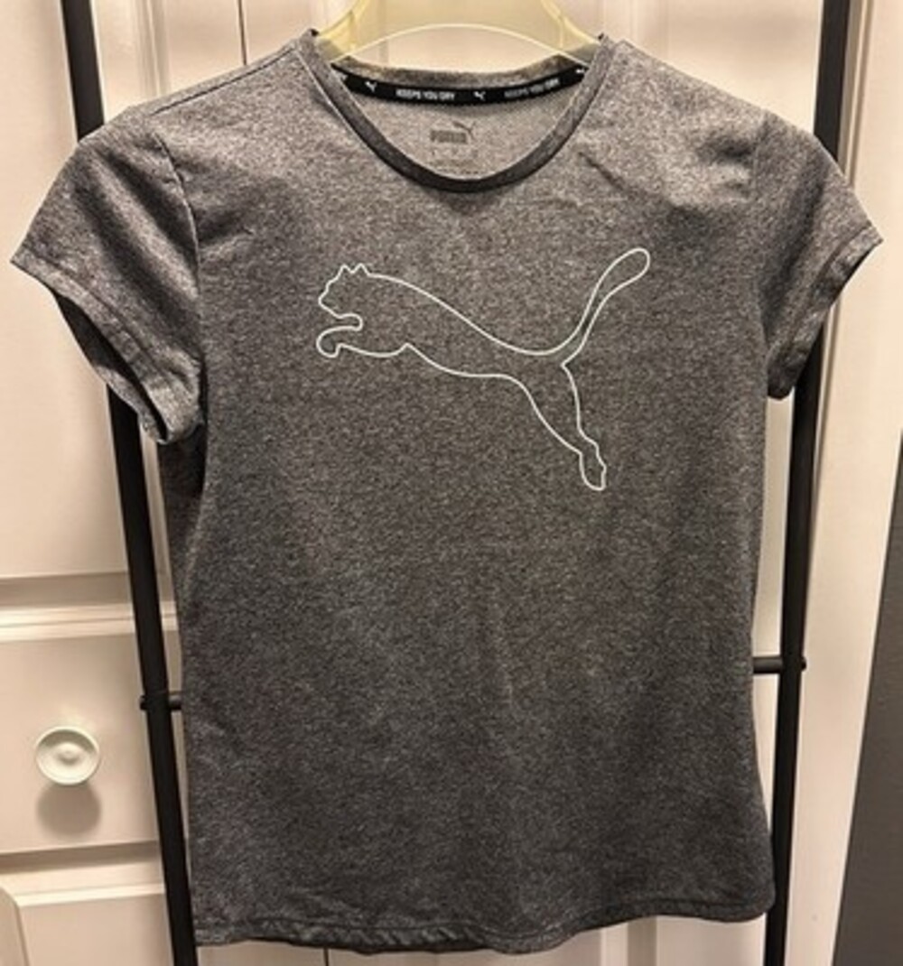 PUMA Girls Small Gray Athletic Tee Keeps You Dry Short Sleeve Shirt